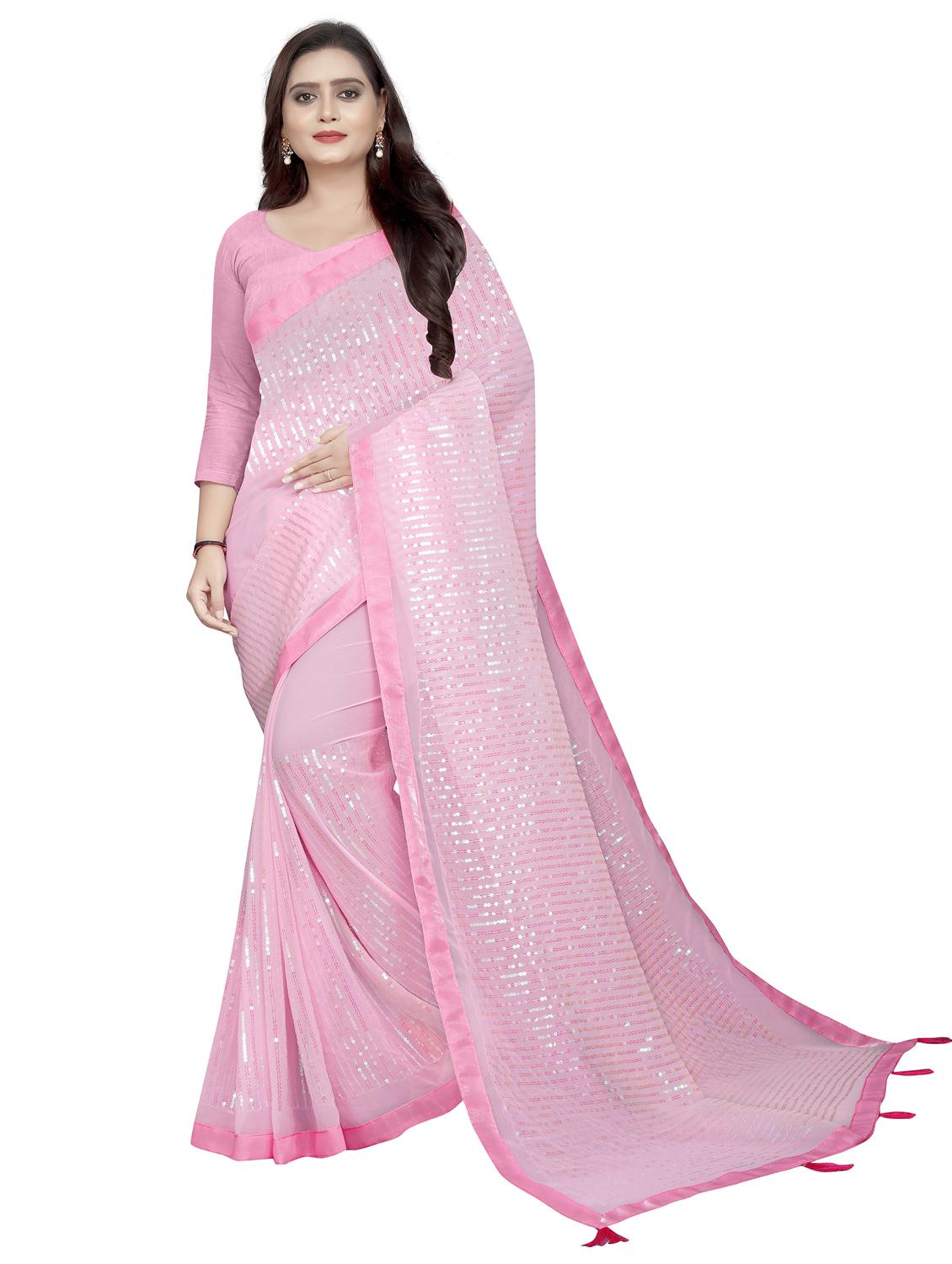 women solid with work embellished saree with blouse - 22060411 - Zoom Image - 0