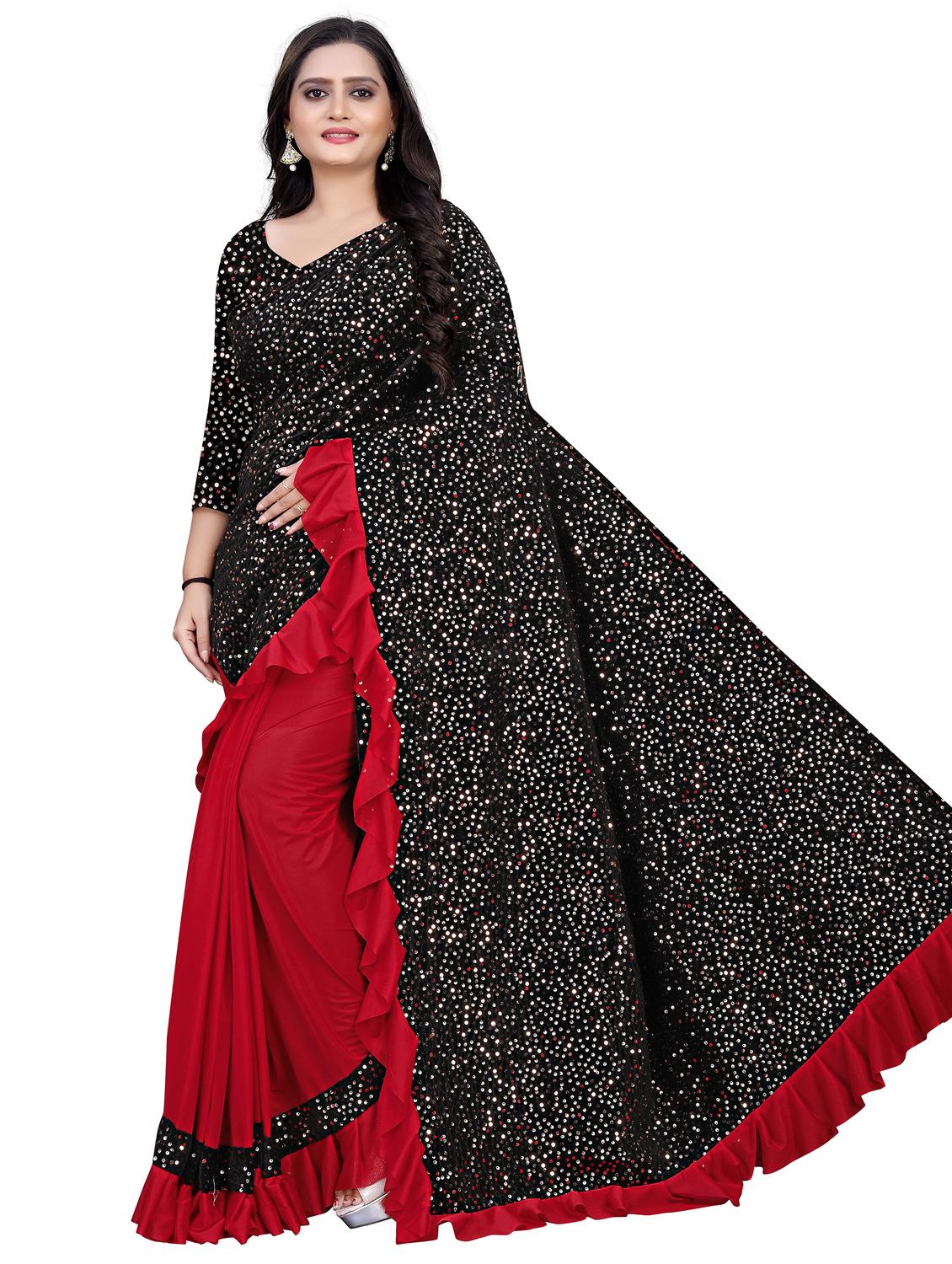 women solid with work half and half saree with blouse