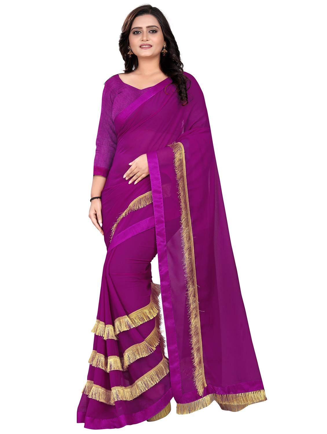 women solid with work ruffle saree