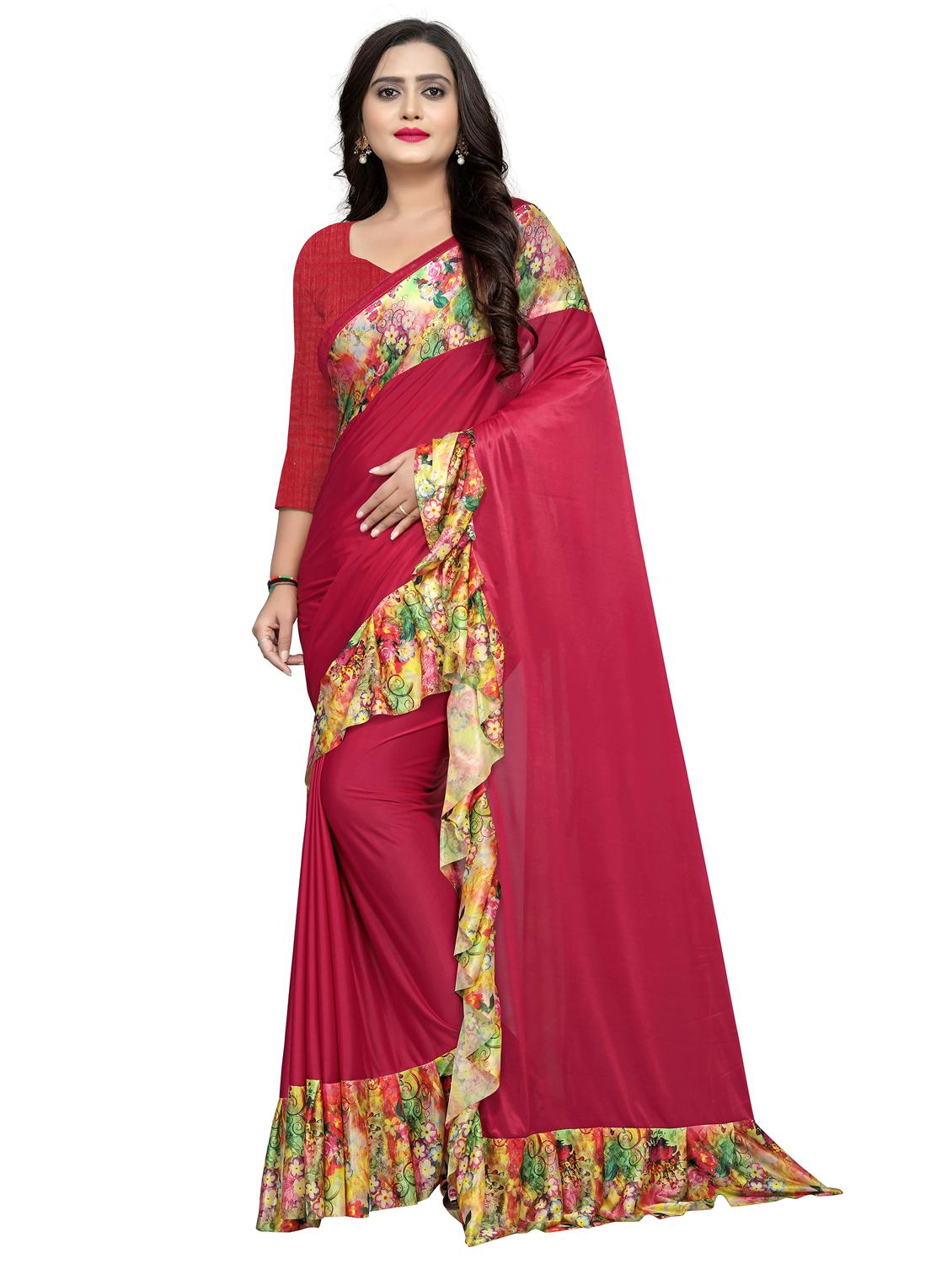 women solid with ruffle bordered saree with blouse