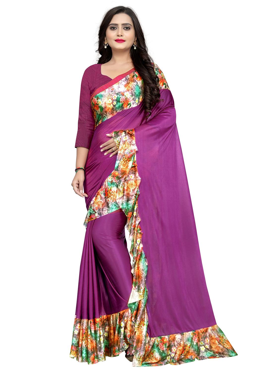 women solid with ruffle bordered saree with blouse