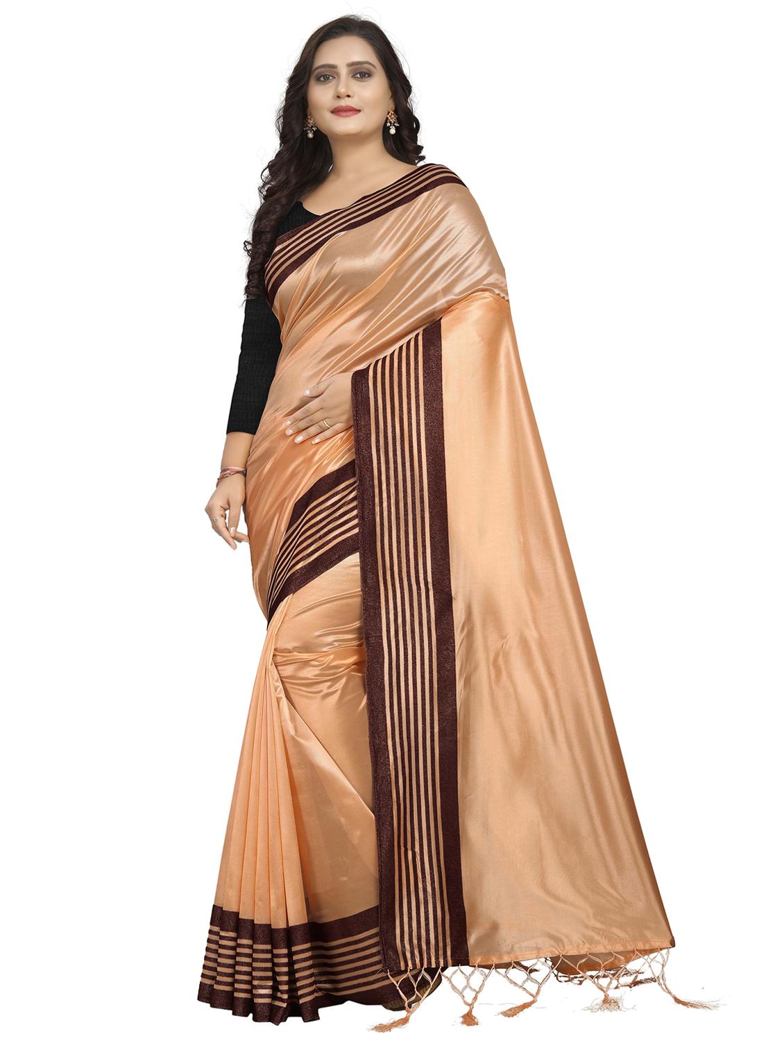 women solid with bordered saree with blouse