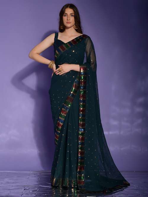women solid with work embellished saree with blouse - 22060506 -  Standard Image - 0
