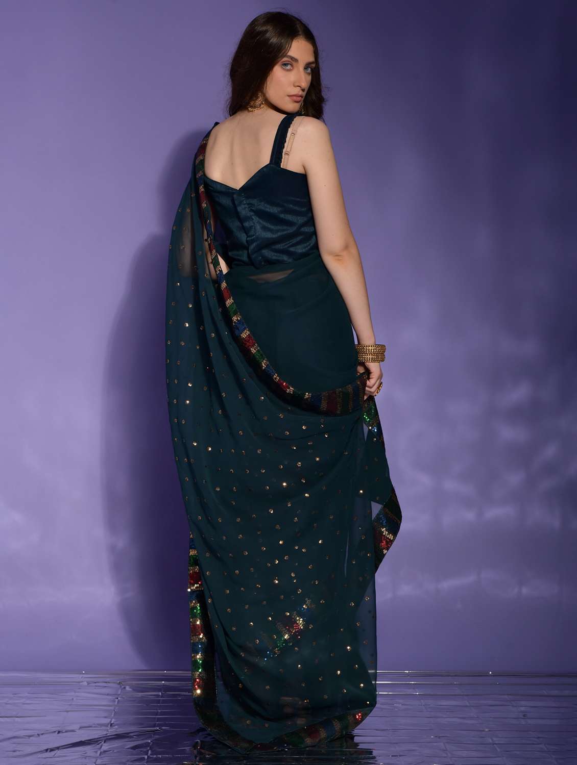 women solid with work embellished saree with blouse - 22060506 -  Standard Image - 3