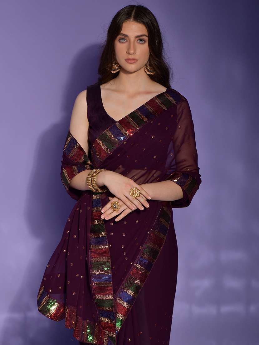 women solid with work embellished saree with blouse - 22060507 - Standard Image - 3