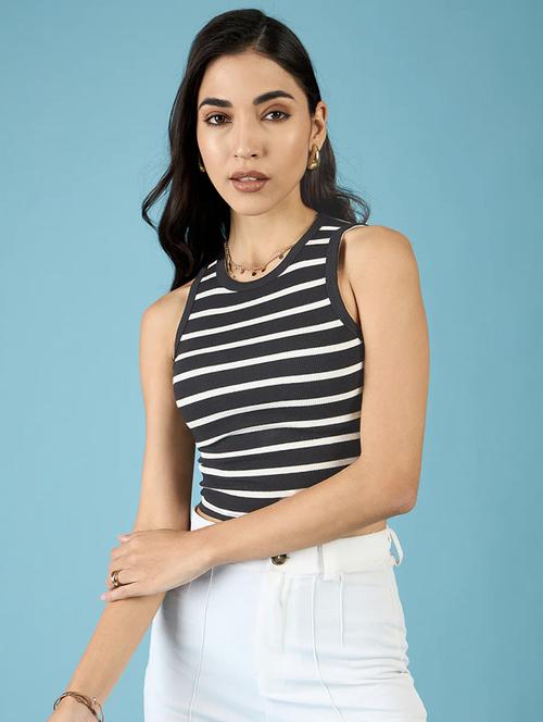 women striped sleeveless crop top - 22060509 - Standard Image - 0