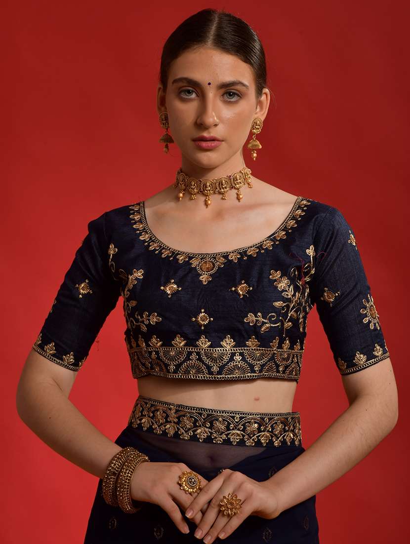 women solid with work embellished saree with blouse - 22060531 - Standard Image - 5