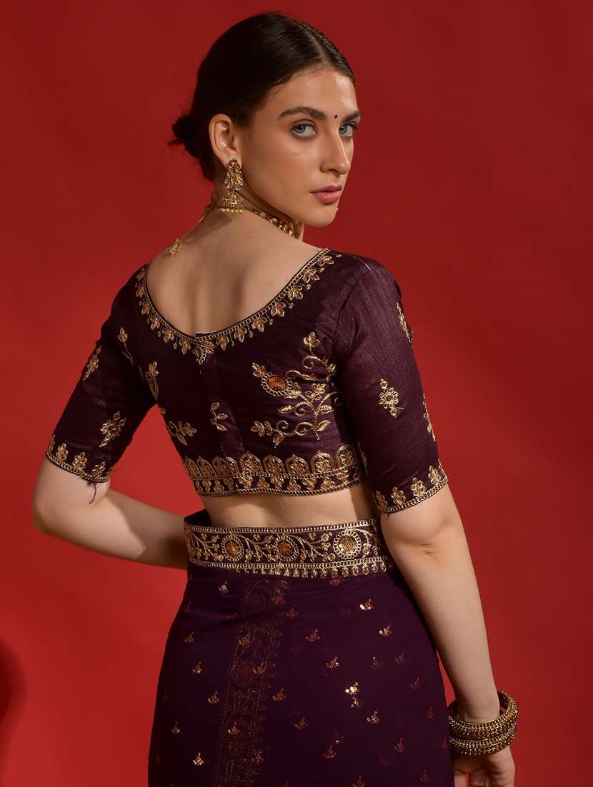 women solid with work embellished saree with blouse - 22060532 -  Standard Image - 5