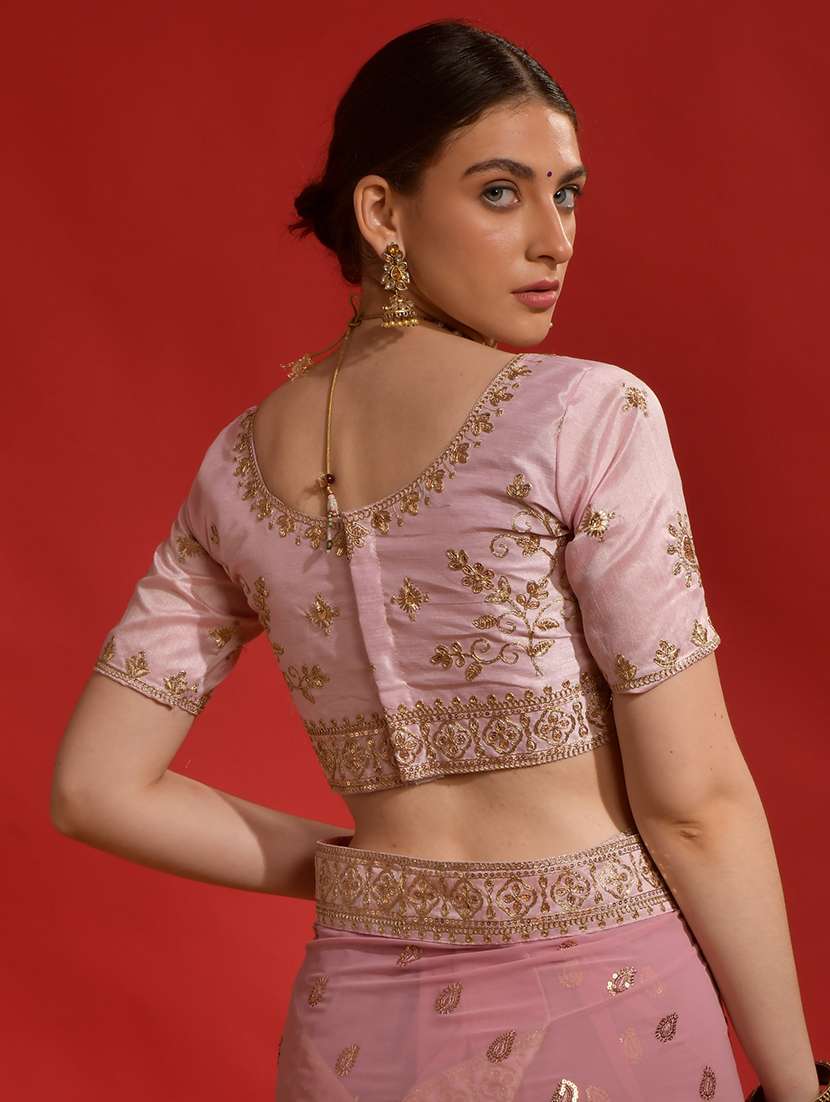 Women Solid With Work Embroidered Saree With Blouse - 22060535 -  Standard Image - 5