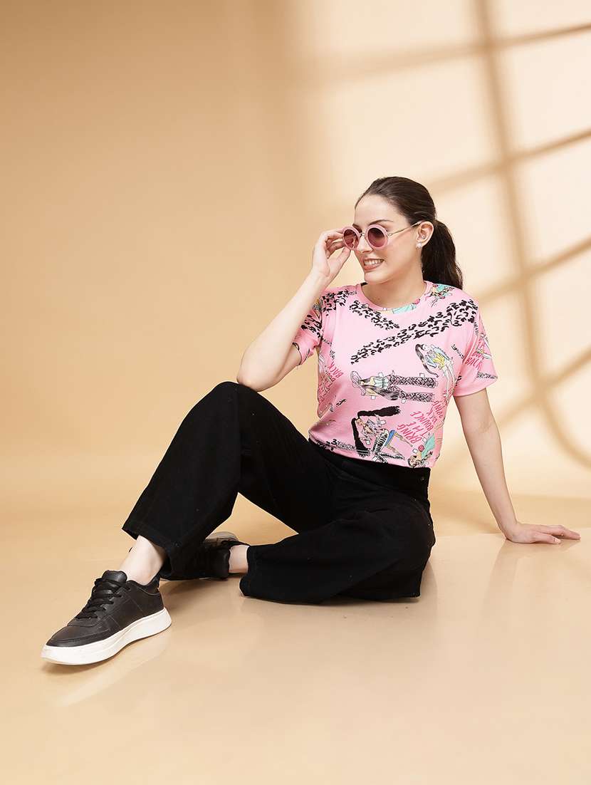 women printed short sleeve crop t-shirt - 22060548 -  Standard Image - 3