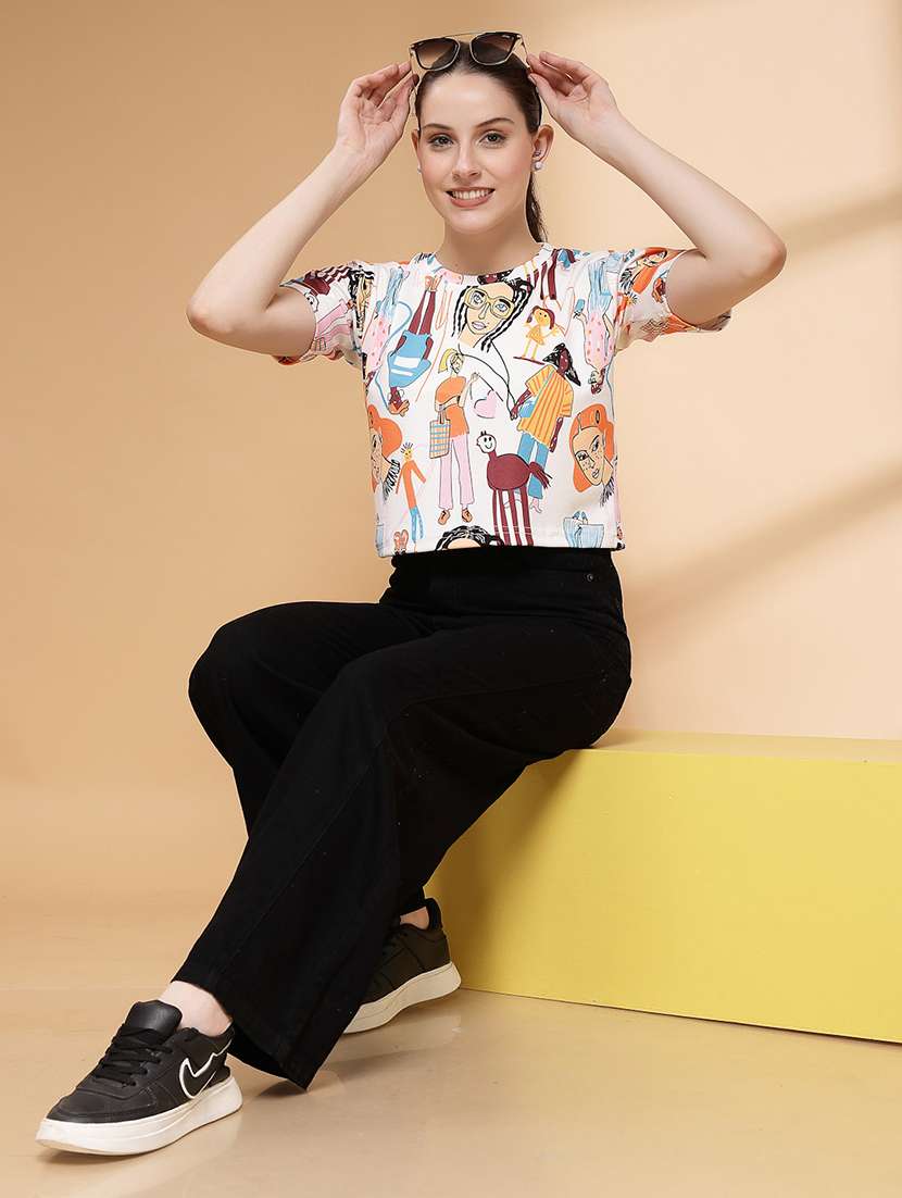 women printed short sleeve crop t-shirt - 22060550 -  Standard Image - 5