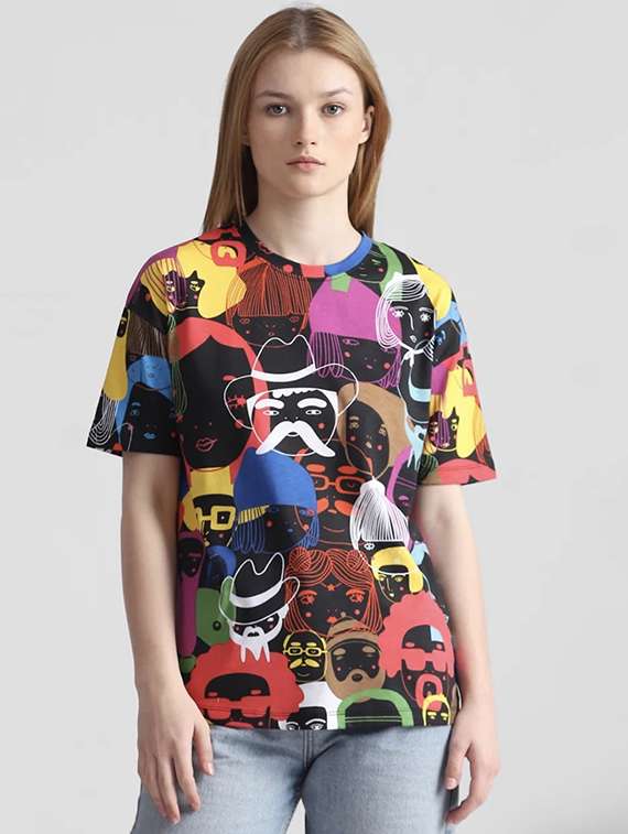 women printed short sleeve loose fit t-shirt