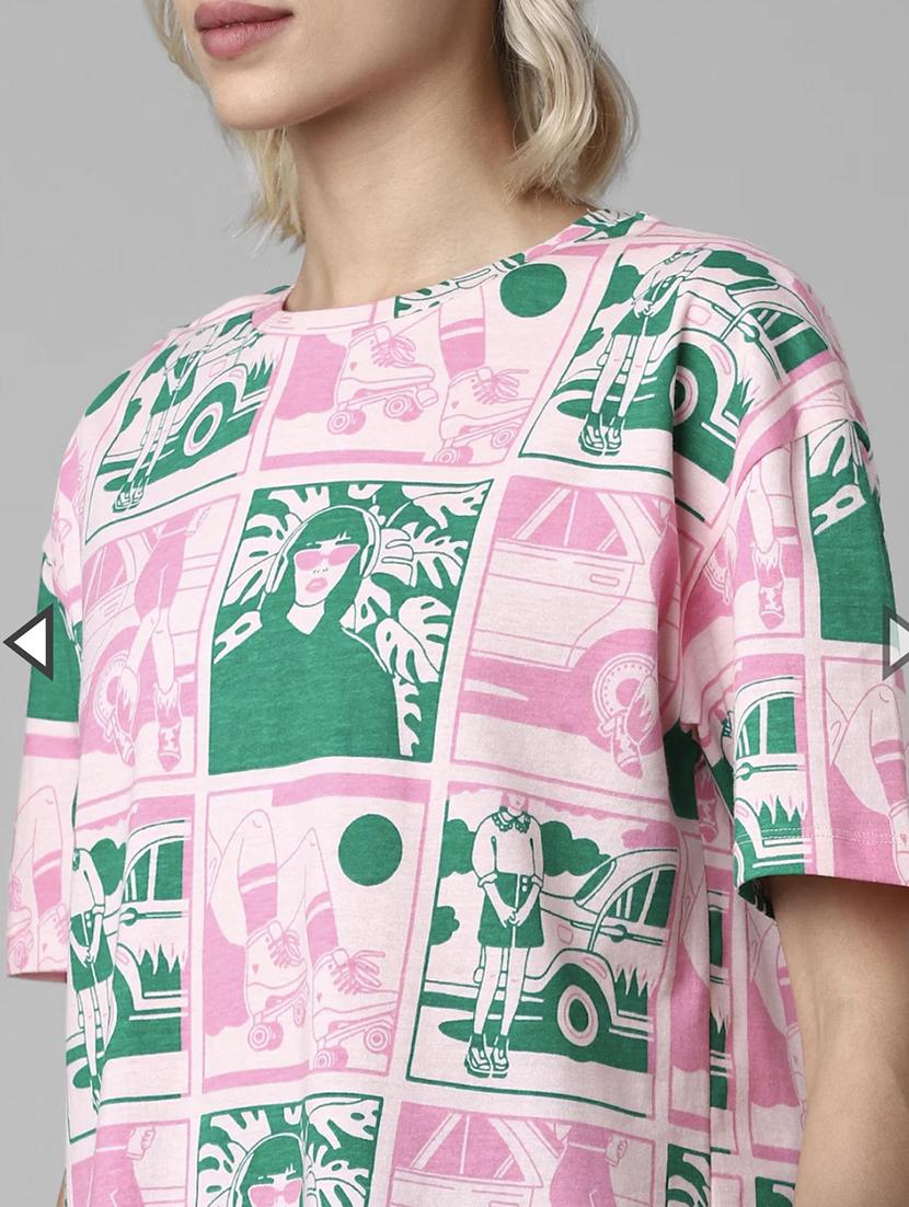 women printed short sleeve loose fit t-shirt - 22060556 - Standard Image - 3