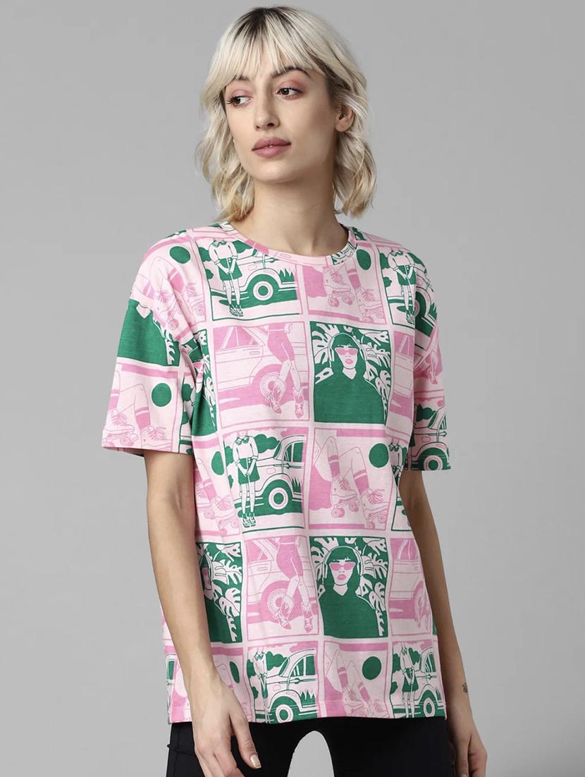 women printed short sleeve oversized t-shirt - 22060557 - Zoom Image - 0