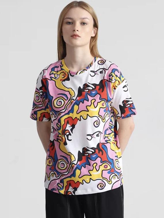 women printed short sleeve loose fit t-shirt - 22060558 - Zoom Image - 0