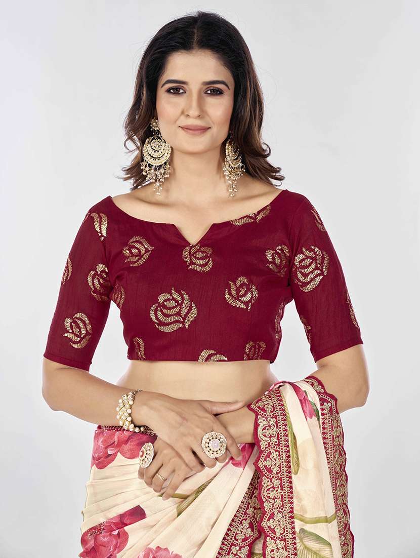 women floral printed bordered saree with blouse - 22060568 -  Standard Image - 5