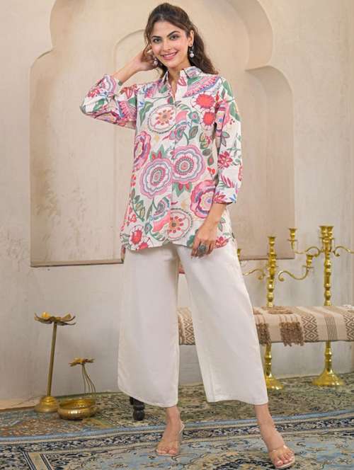 women three quarter sleeve regular fit ethnic co-ord set - 22060581 - Standard Image - 0