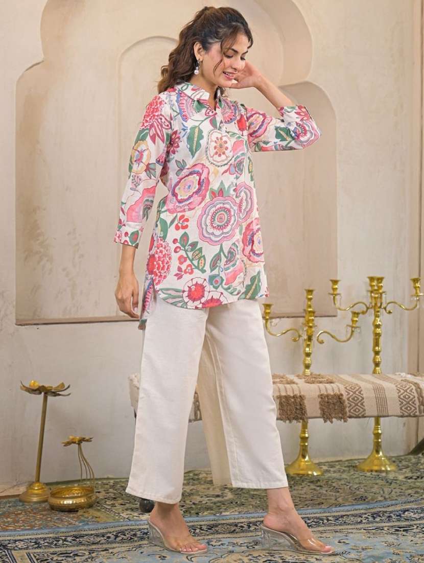 women three quarter sleeve regular fit ethnic co-ord set - 22060581 - Standard Image - 3