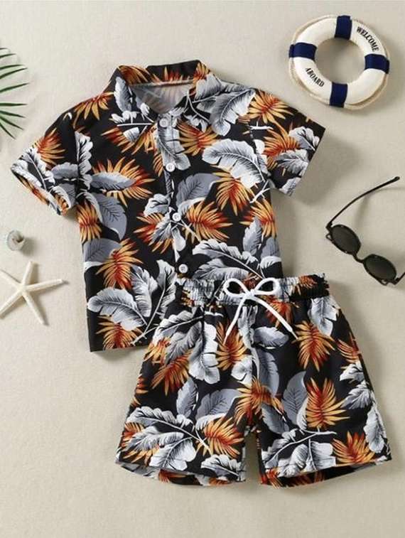 boys printed shirt and shorts co-ord set