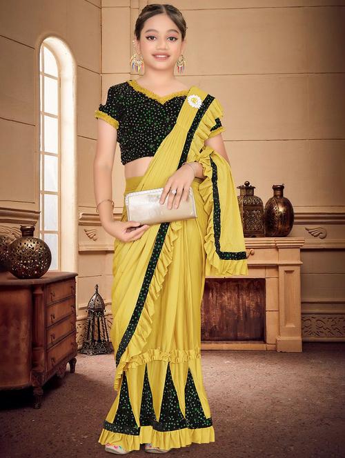 girls embellished ready to wear ruffle saree - 22060596 -  Standard Image - 0