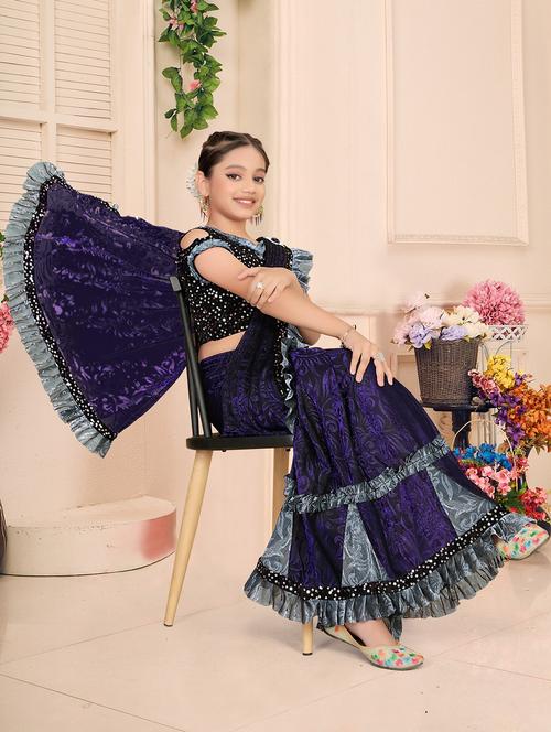 girls embellished ready to wear ruffle saree - 22060601 - Standard Image - 0