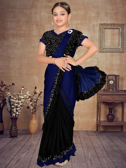 girls embellished ready to wear ruffle saree - 22060608 -  Standard Image - 0