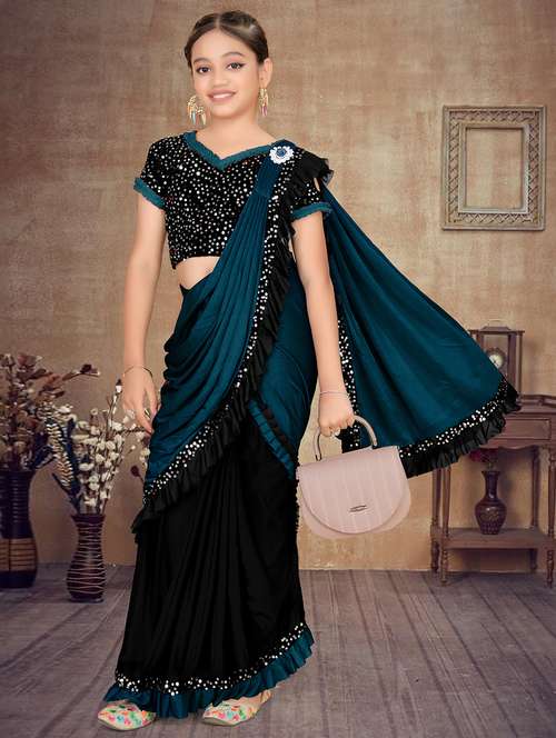 girls embellished ready to wear ruffle saree - 22060610 - Standard Image - 0