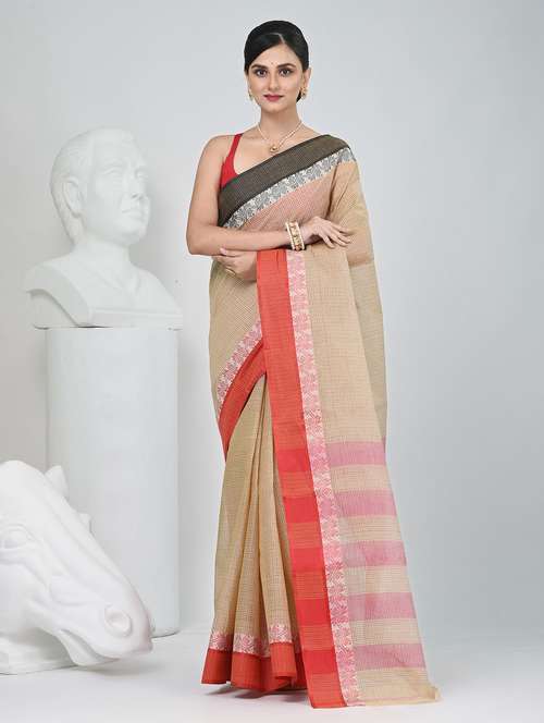 women checkered handloom saree - 22060655 -  Standard Image - 0