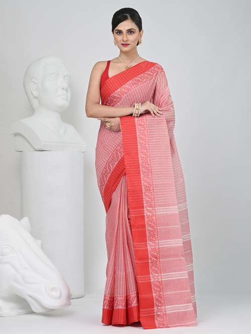 women striped tant saree - 22060664 - Standard Image - 0