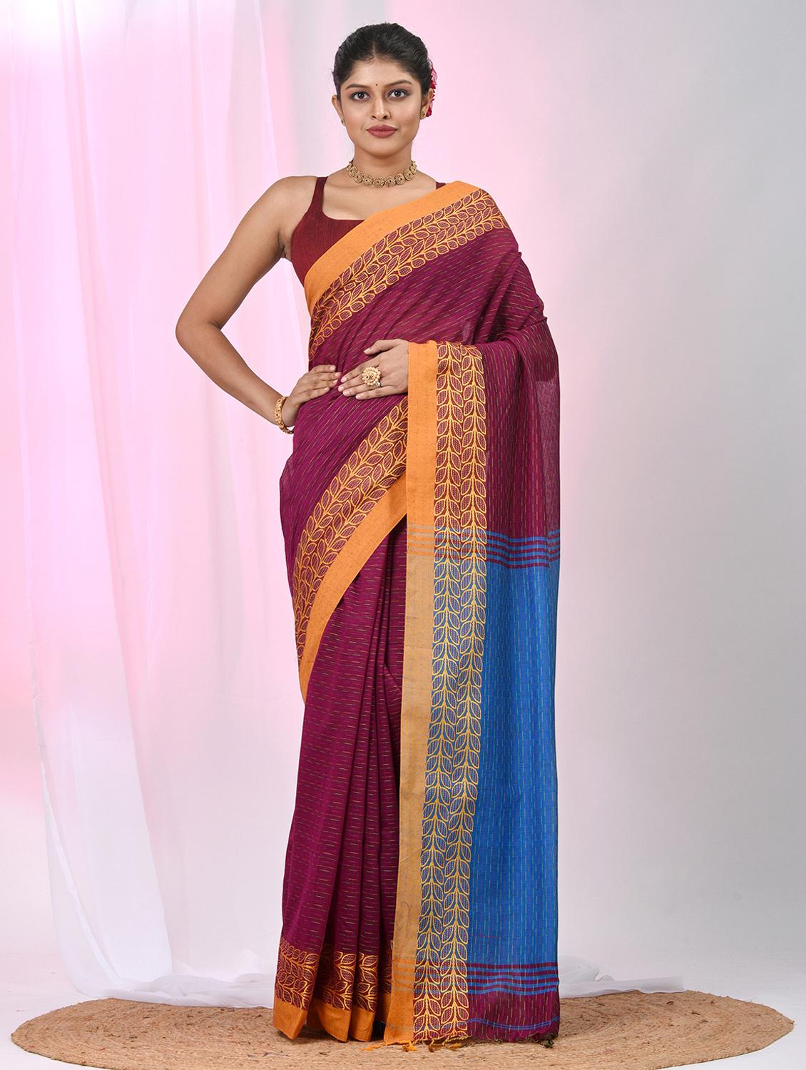 women self design handloom saree with blouse