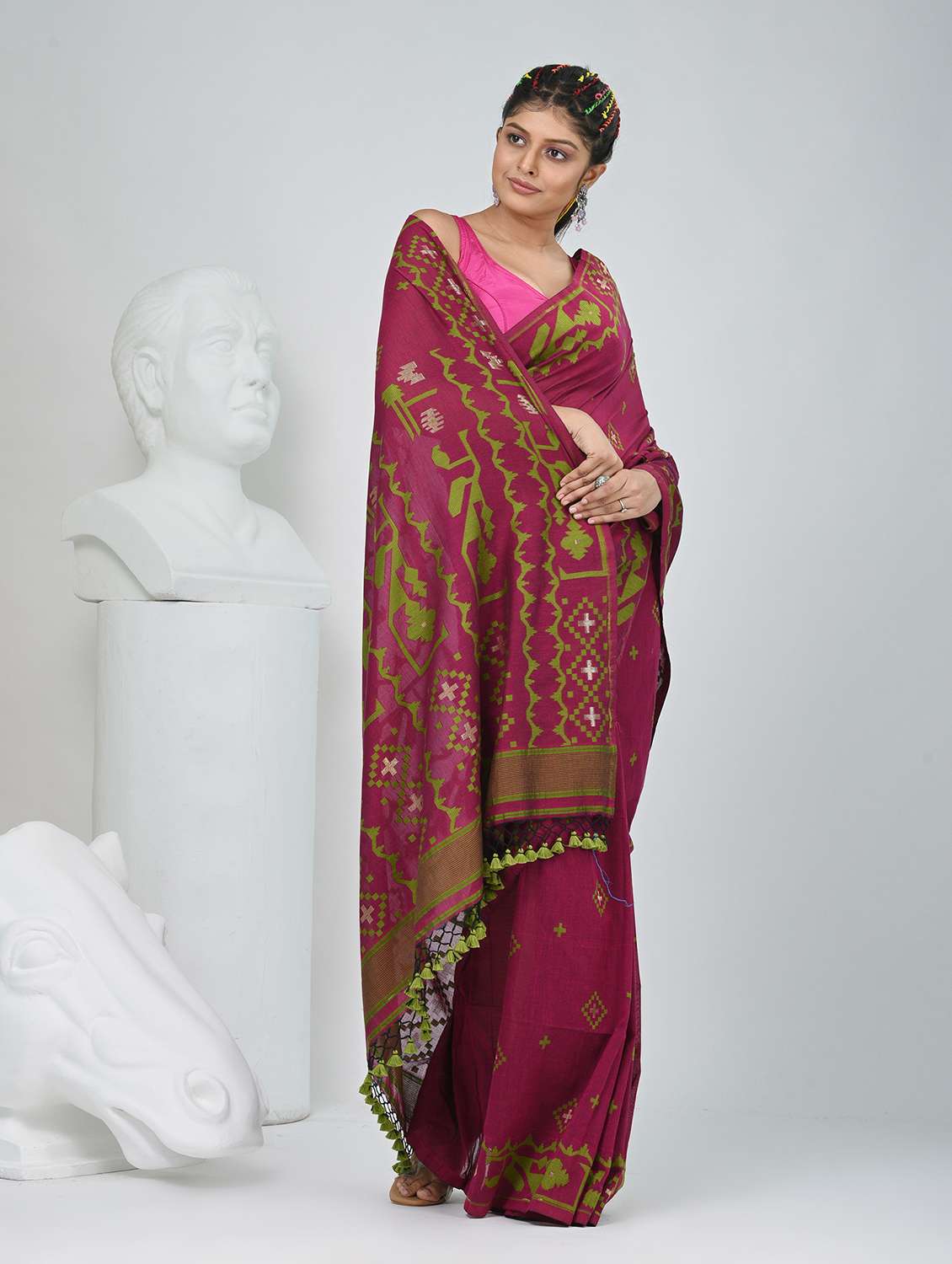 Women Self Design Handloom Saree With Blouse - 22060705 -  Standard Image - 3