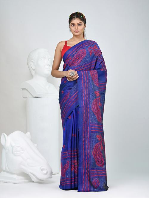 women solid with work handloom saree with blouse - 22060720 - Standard Image - 0