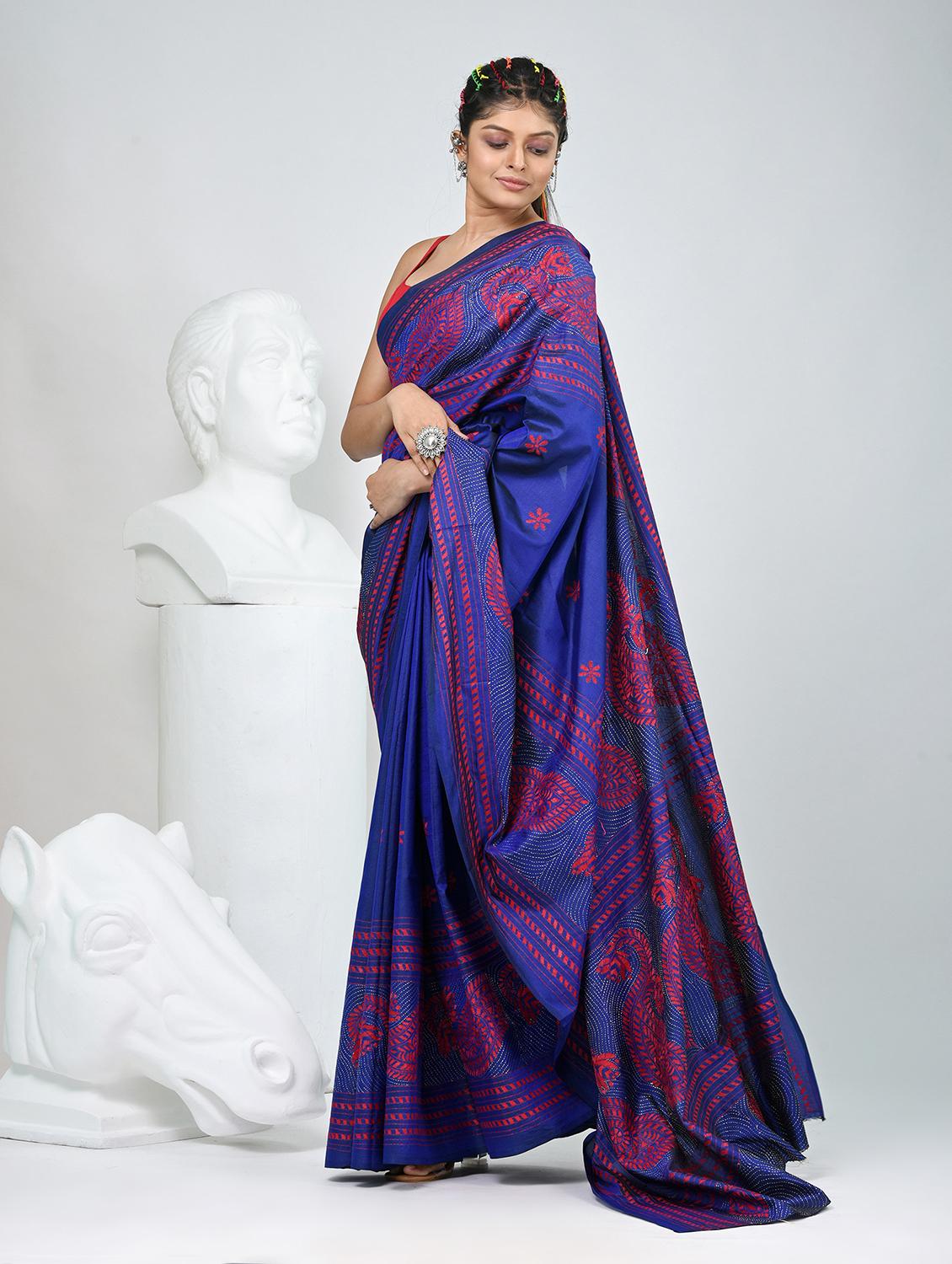 women solid with work handloom saree with blouse - 22060720 - Standard Image - 3