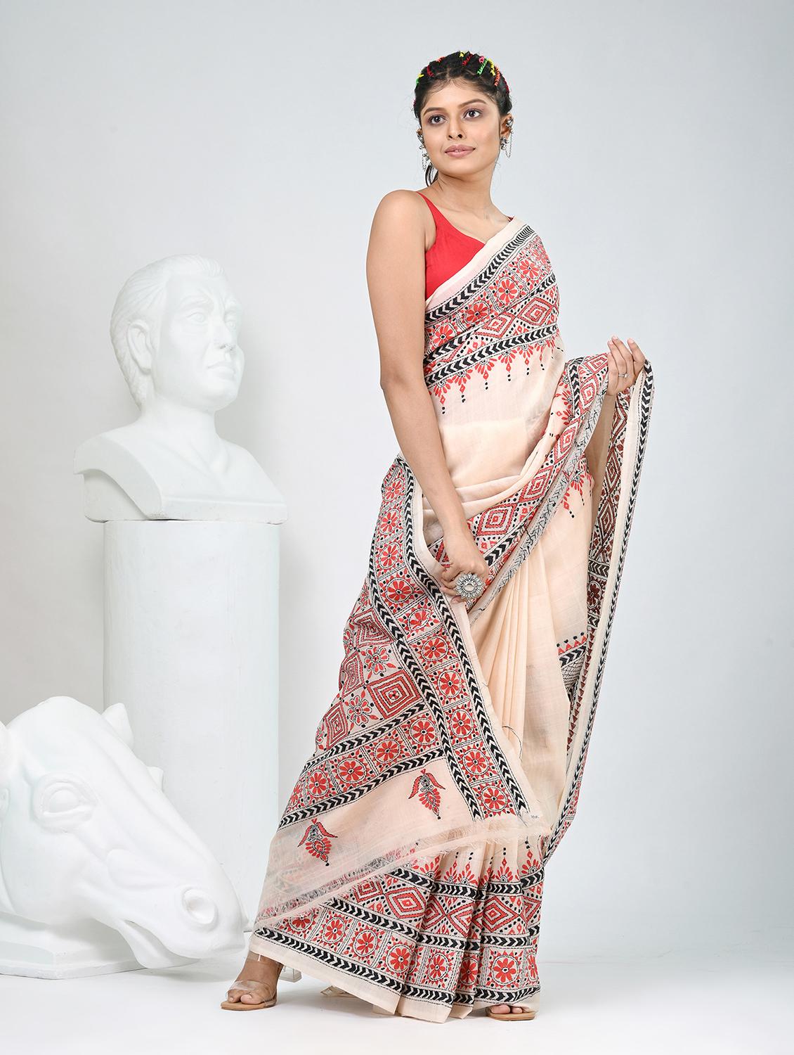 women solid with work handloom saree with blouse - 22060722 - Standard Image - 3