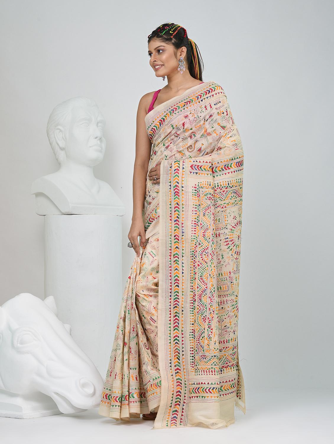 women solid with work handloom saree with blouse - 22060723 - Standard Image - 3