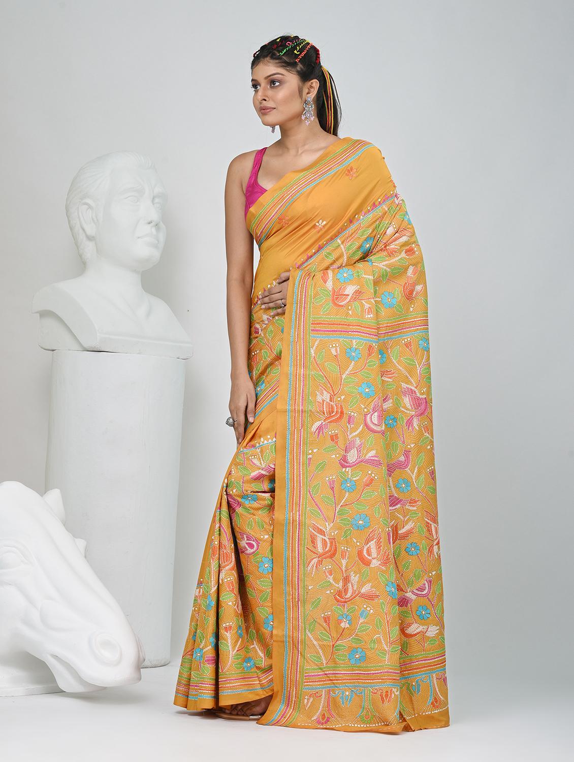 women solid with work handloom saree with blouse - 22060724 - Standard Image - 3