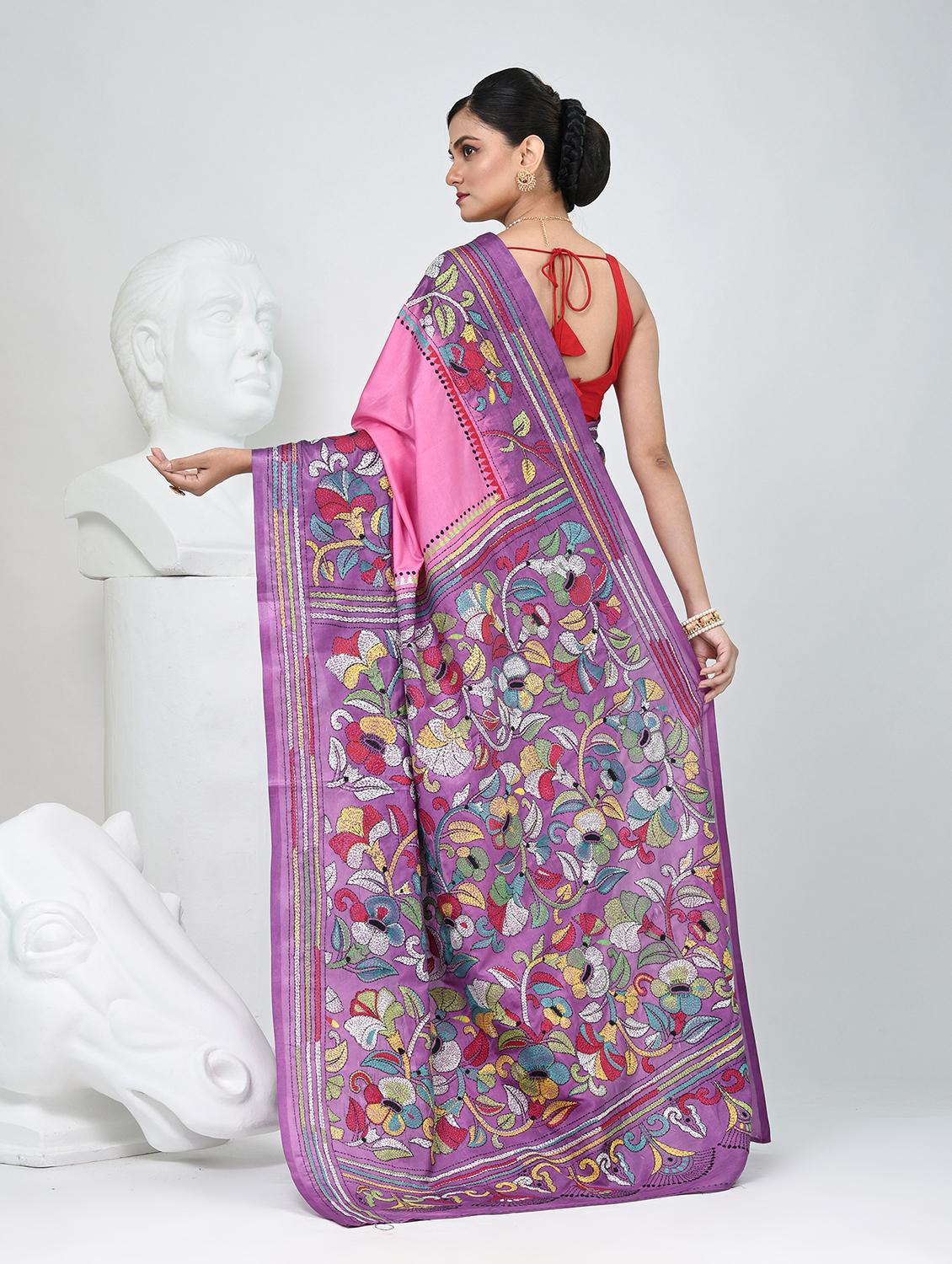 women solid with work handloom saree with blouse - 22060730 - Standard Image - 3