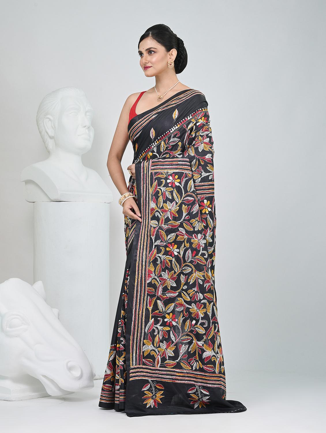 women solid with work handloom saree with blouse - 22060733 - Standard Image - 3