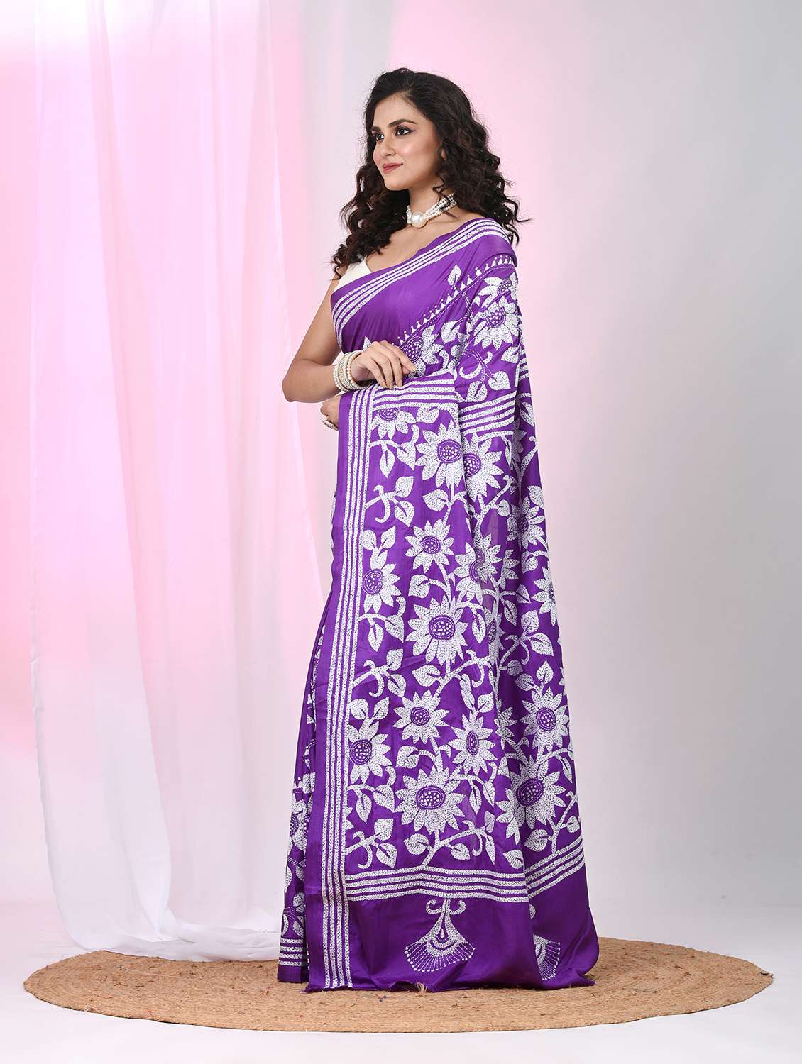 women solid with work handloom saree with blouse - 22060738 - Standard Image - 3