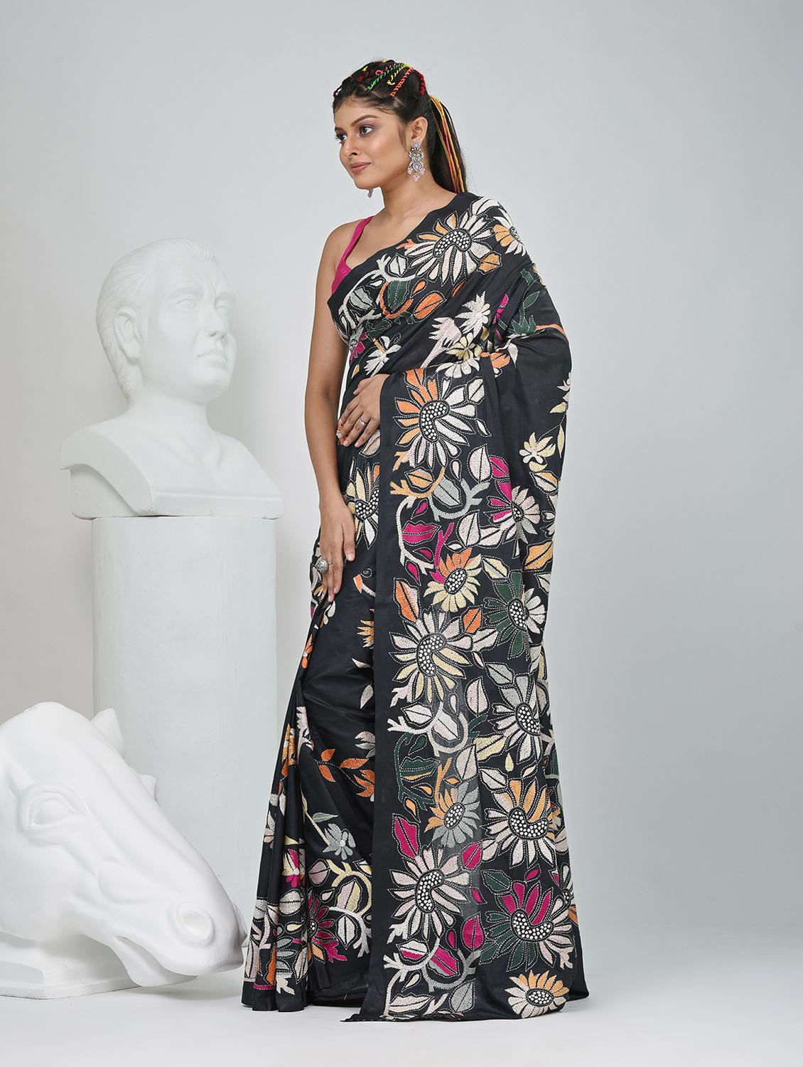 women solid with work handloom saree with blouse - 22060740 - Standard Image - 3