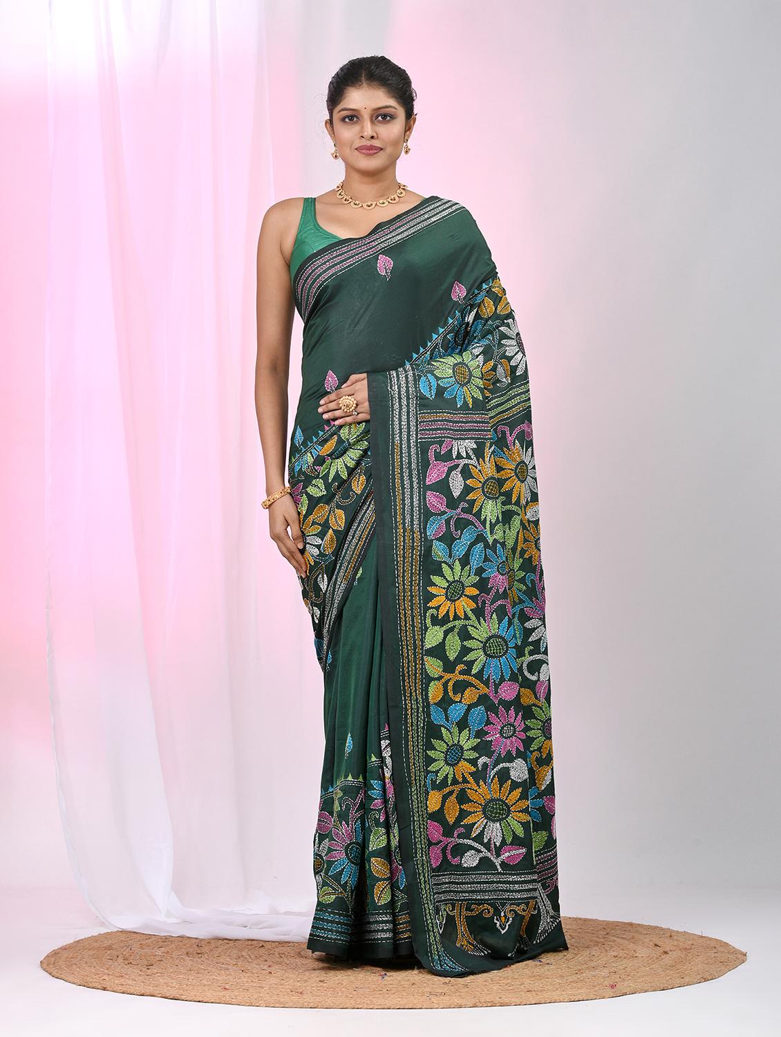 women solid with work handloom saree with blouse - 22060741 - Zoom Image - 0