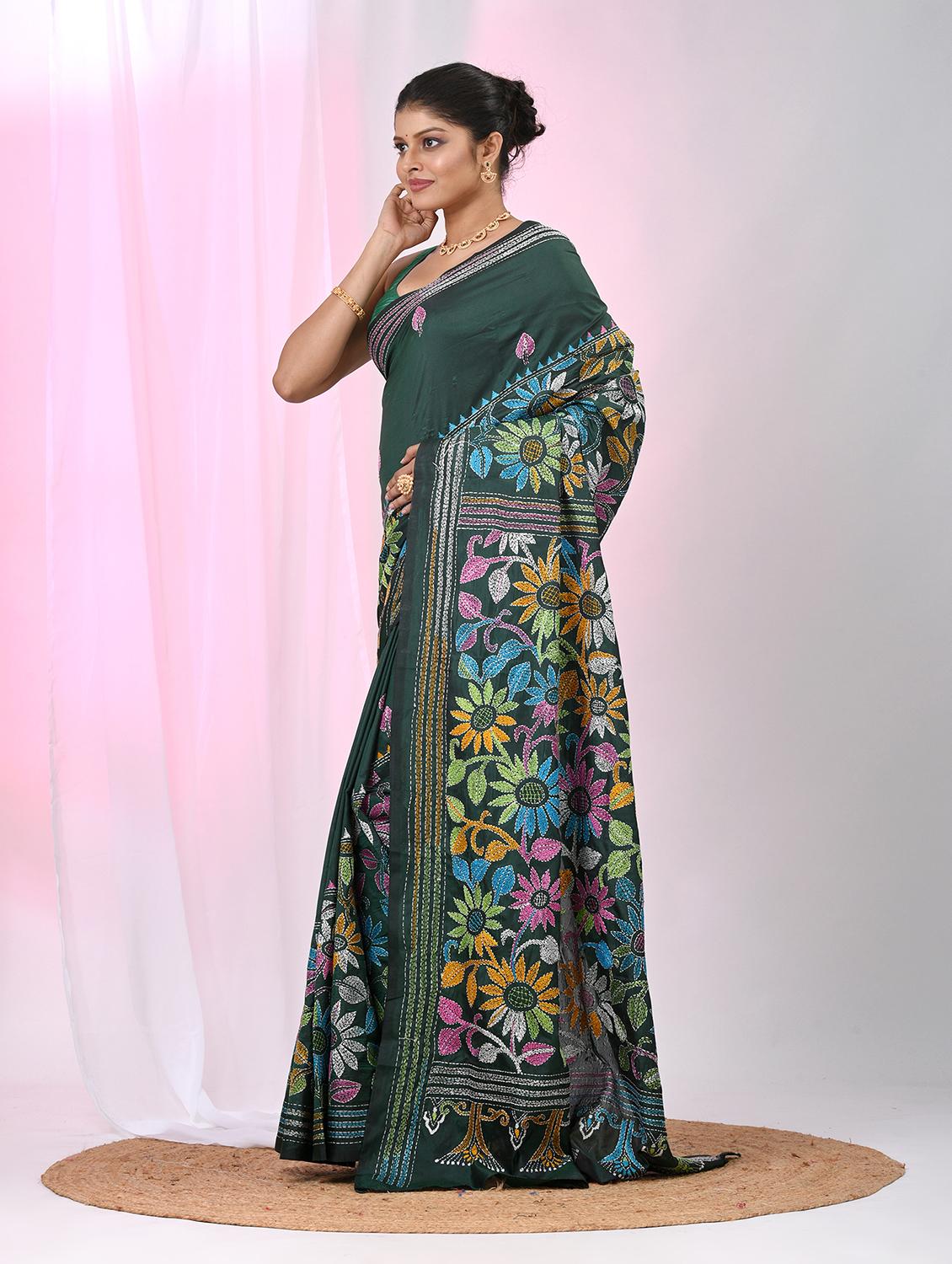 women solid with work handloom saree with blouse - 22060741 - Standard Image - 3
