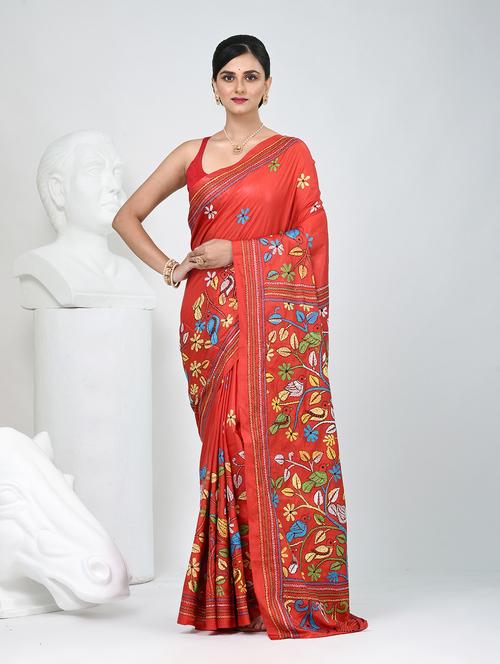 women solid with work handloom saree with blouse - 22060742 - Standard Image - 0