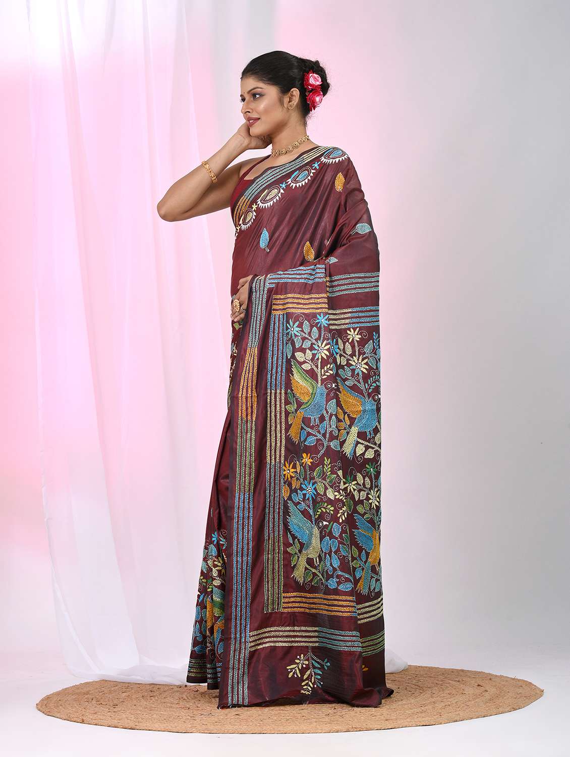 women solid with work handloom saree with blouse - 22060743 -  Standard Image - 3
