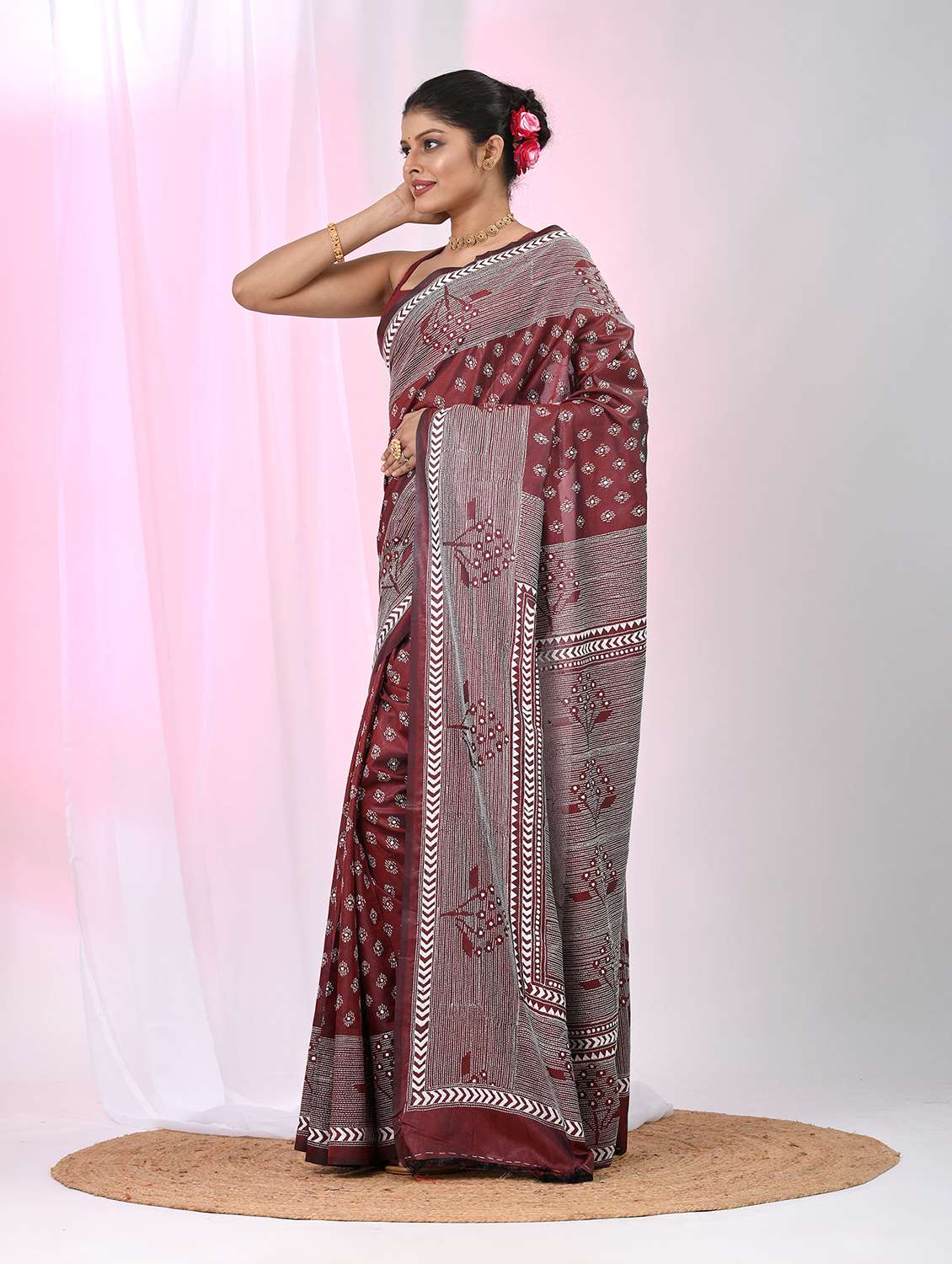 women solid with work handloom saree with blouse - 22060745 - Standard Image - 3