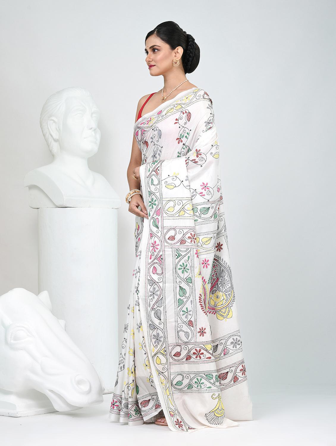 women solid with work handloom saree with blouse - 22060748 - Standard Image - 3