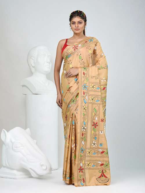 women solid with work handloom saree with blouse - 22060755 - Standard Image - 0