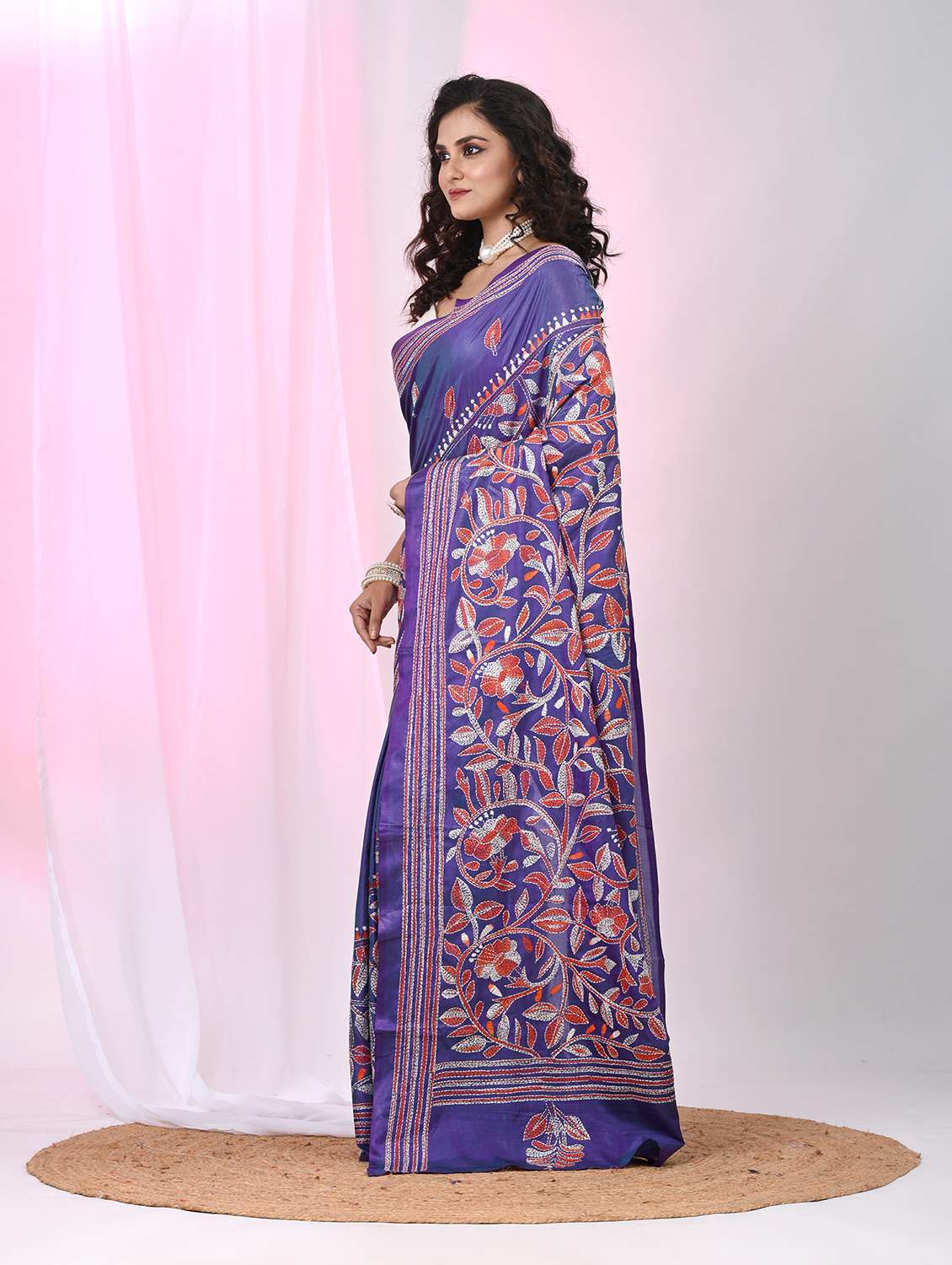 women solid with work handloom saree with blouse - 22060759 - Standard Image - 3