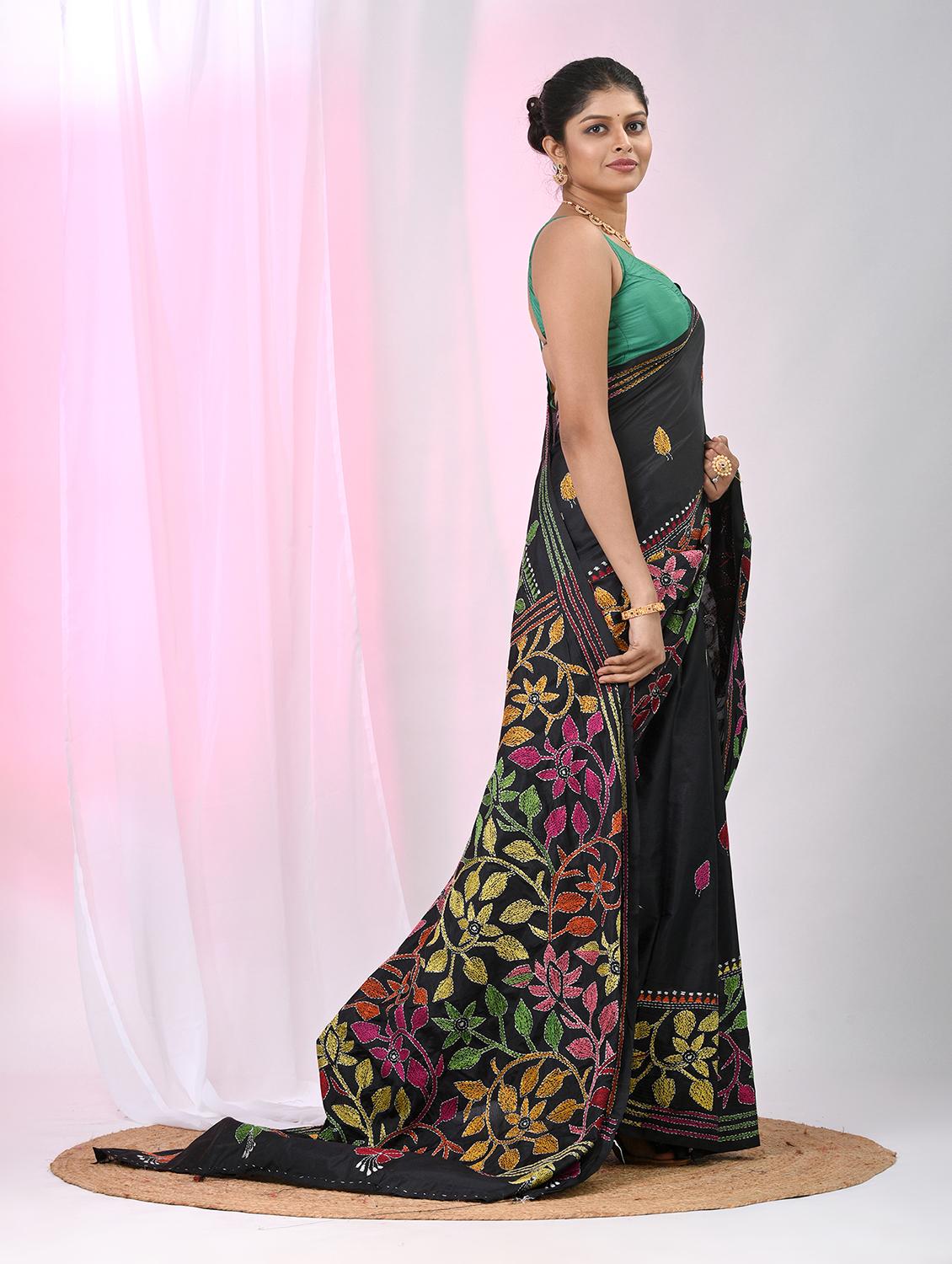 women solid with work handloom saree with blouse - 22060762 - Standard Image - 3