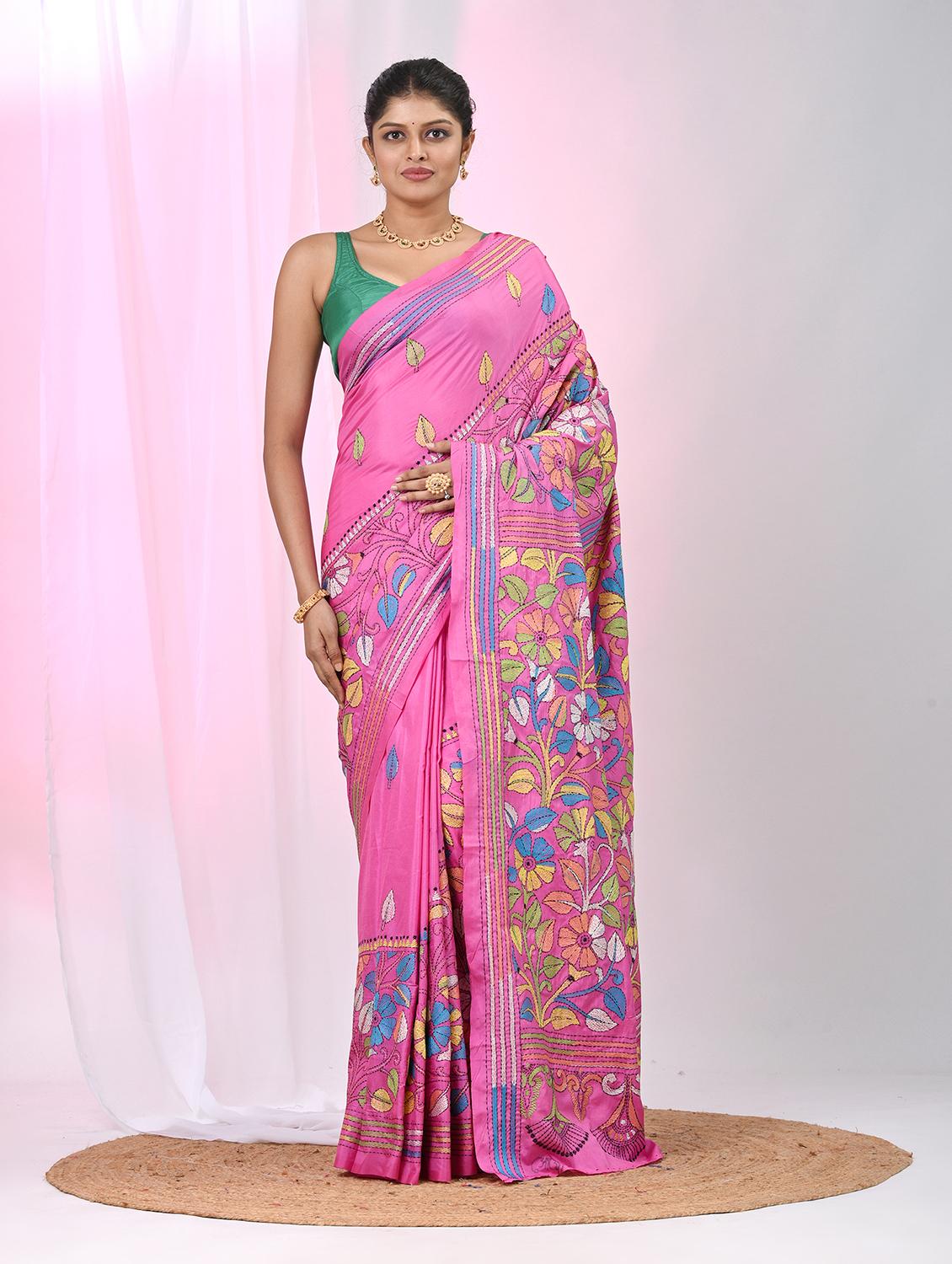 women solid with work handloom saree with blouse - 22060764 - Zoom Image - 0